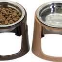 SportPet Food Bowls_Raised Stainless Steel Bowl_Gravity Feeder and Waterer,Brown
