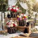 12 Pack Galvanized Square Vases with Floral Foam, 3.5 inch Waterproof Rustic Tin Buckets with Twine Bows, Mini Farmhouse Metal Planter Centerpieces for Wedding Party Table Decor(Black)