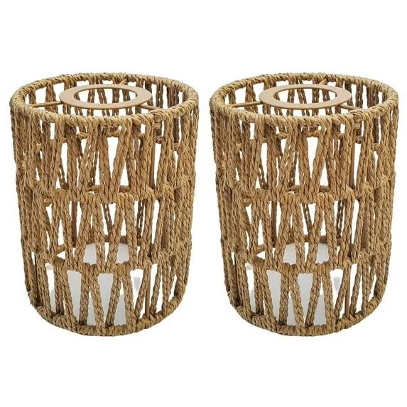 2 Pack Rattan Lamp Shade Small Boho Shades Replacement - Pendant Sconce Shade Ceiling Fan Light Covers Cylinder Woven Lampshade for Floor Lamps Pendant Light Chandelier Wall Sconces