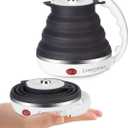 Ultrathin Upgraded Food Grade Silicone Travel Foldable Electric Kettle Boil Dry Protection Portable with Dual Voltage and Separable Power Cord,555ML 110-220V US Plug (Black)