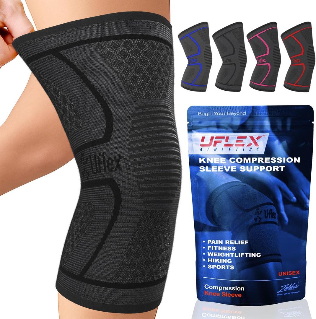 UFlex Athletics Compression Knee Brace for Women & Men Knee Sleeves Support for Sports, Running, Weightlifting, Arthritis, Meniscus Tear, ACL, Hiking, Recovery Support & Fitness (Medium, Black)