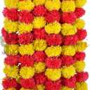 Marubhumi 5 PC - 5 feet Artificial Marigold Flower Garland  Long Strands for Diwali, Wedding & Festive Decoration  Traditional Indian Home Decor (Lemon/Red)