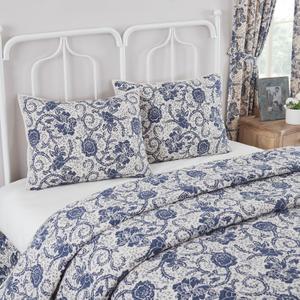 VHC Brands Dorset, Farmhouse Quilted Bed Sham, Standard, Floral, Navy, 21x27