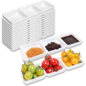14-Pack Small Plastic Serving Trays - 3-Compartment Dip Bowls & Condiment Tray for Parties, Sauce Sections (8.7" x 2.8" x 1")