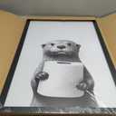 Framed Black and White Bathroom Canvas Wall Art, Funny Animal Bathroom Decor Cute Otter Holding A Roll of Toilet Paper Picture Modern Humor Painting Wall Decor Ready to Hang 24'' x 16''