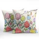 Kawani Happy Easter Pillow Covers 18x18 Inch Colorful Easter Egg Floral Print Outdoor Throw Pillow Covers Set of 2 Rustic Holiday Pillowcases Square Cushion Covers for Couch Home Decor