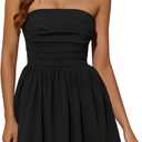 Wenrine Women's Sexy Strapless Summer Mini Dress Sleeveless Smocked A Lined Bubble Wedding Club Party Dress, XL