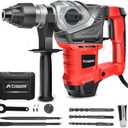 AOBEN Rotary Hammer Drill with Vibration Control and Safety Clutch,13 Amp Heavy Duty 1-1/4 Inch SDS-Plus Demolition Hammer for Concrete-Including 3 Drill Bits,Flat/Point Chisels.