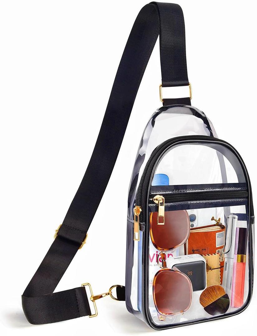 Clear Bag Stadium Approved with Front Pocket,Clear Crossbody Purse Bag for Women Men for Concerts Sports Festivals (Black)