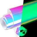 WRAPXPERT Glow in the Dark Permanent Adhesive Vinyl Holographic Iridescent Vinyl Opal White Glow Green for Wrap,Stickers,Decal,Lettering,12" x5ft