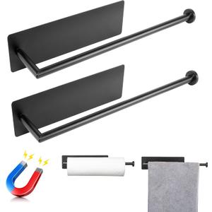RedCall 2 Pack Magnetic Paper Towel Holder for Fridge,Black Kitchen Towel Holder for Refrigerator/BBQ Grills/Griddles Toolbox/RV,Powerful Magnetic Towel Bar,Kitchen Bathroom Organizers and Storage