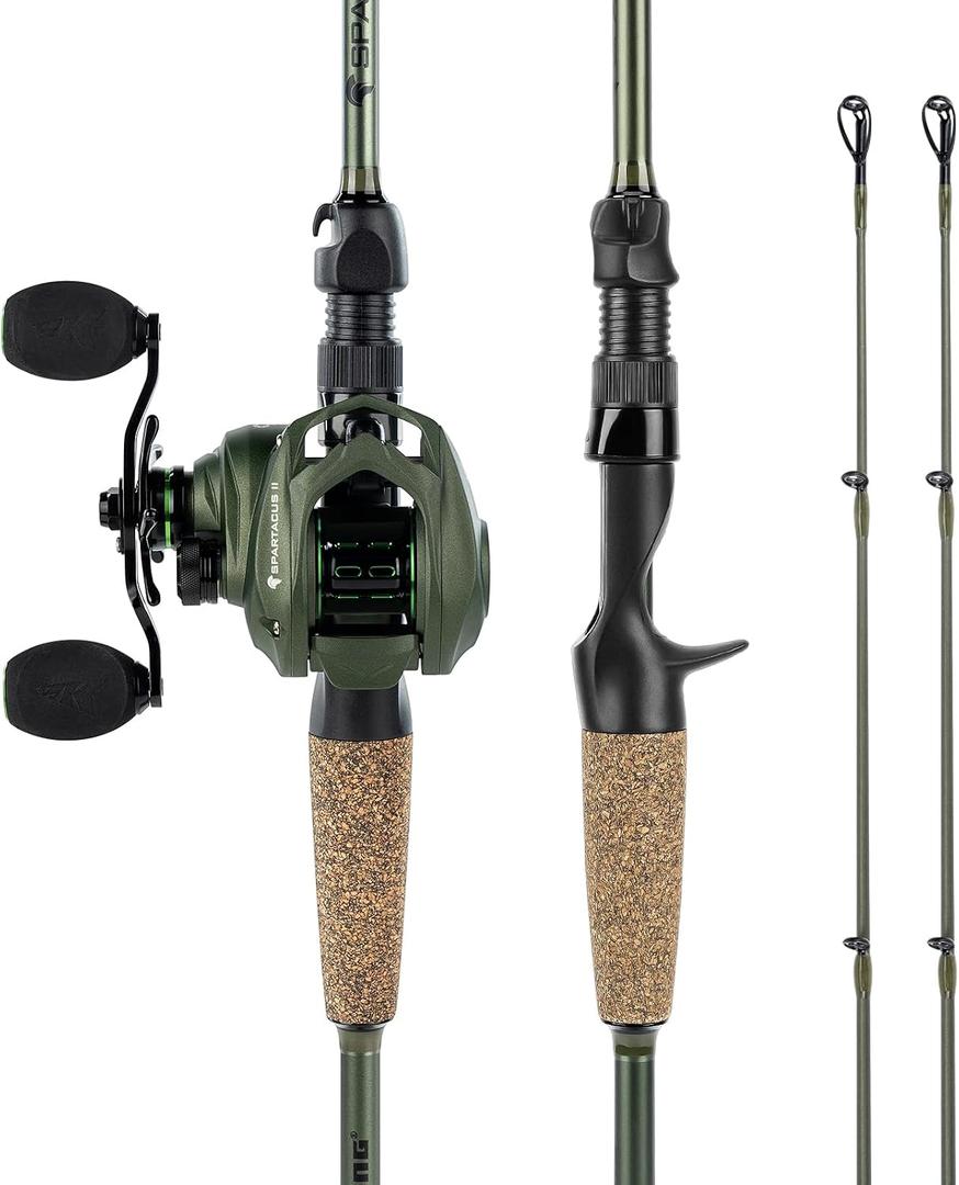 KastKing Spartacus II Twin-Tip Fishing Rod and Reel Combo, Spinning & Casting Combo, Fishing Poles and Reels Combo, KastFlex IM6 Graphite Blanks, 2-Piece Rods with Extra Tip, Cast-7'1'' Medium Heavy-Left Handed-2pcs