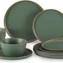 Melamine Dinnerware for 4, 12 Pieces Unbreakable Matte Plastic Plates and Bowls set, Kitchen Dish set BPA Free, Dishwasher Top Safe, Not Microwave, Not Oven (Green)