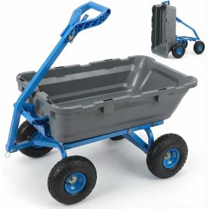 Sekey 1000lbs Garden Dump Cart for Seniors, Capacity Yard Wagon with Rubber Tires, Quick-Release Dumping & Easy-Maneuver Handle for Soil, Rocks, and Firewood, Gray