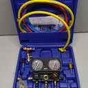 Orion Motor Tech AC Gauge Set, 3-Way AC Manifold Gauge Set for R410A R32 R22 R454B Refrigerant with 5ft Hoses, A/C Gauge with R410 R12/R22 Safety Valves R410A R32/R454B Adapters Valve Core Wrench