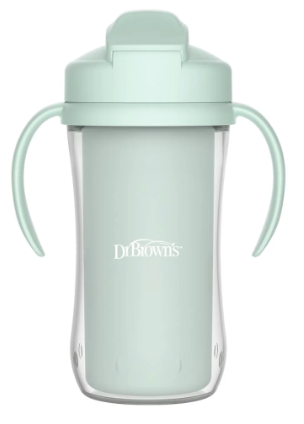 Dr. Brown's Milestones Insulated Sippy Cup with Straw and Handles, SpillProof Tumbler with Lid, 2Pack, Green, 10 oz/300 mL, BPA Free, 12m+