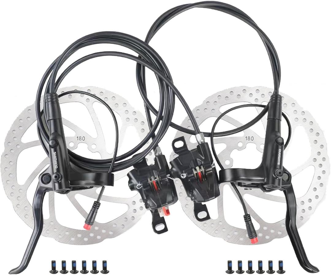 ShimanoOEM MT200 E-Bike Hydraulic Disc Brakes Set, New Upgrade 2-Pin 2-Piston Ebike Hydraulic Brakes Set with 160/180mm Rotors, Pre-Bled with Mineral Oil Electric Bike Hydraulic Brakes