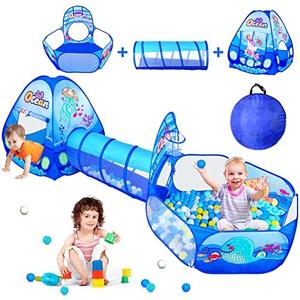 PigPigPen 3 in 1 Kids Play Tent with Tunnel, Ball Pit, Basketball Hoop for Boys & Girls, Toddler Pop Up Playhouse Toy Baby Indoor/Outdoor, Gift Year Old Child (3 Tent)