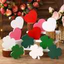 Qunclay 12 Pcs St. Patrick's Day and Valentines Wooden Decorations Heart Wood Sign and Shamrock Wooden Table Centerpieces Tiered Tray Decor for Home Kitchen Office