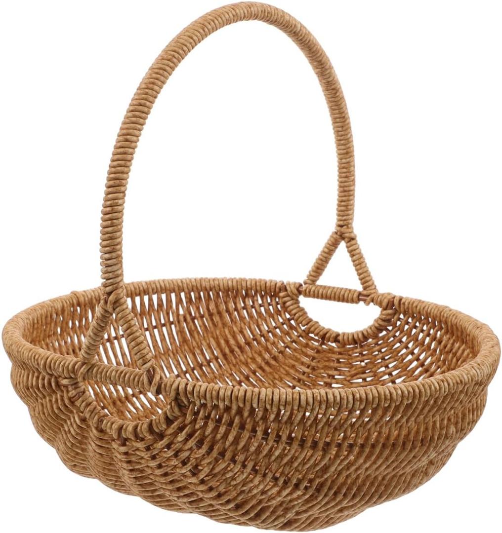 Toddmomy Rattan Basket Woven Harvest Basket with Handle Multipurpose for Picnic, Flower, Fruit, Organizing, Easter, Christmas