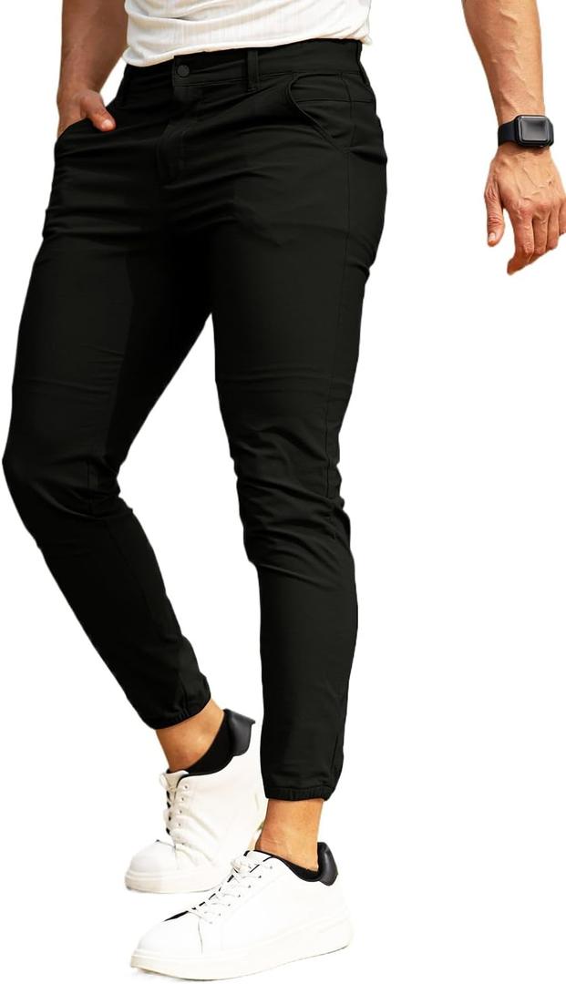 GINGTTO Mens Golf Joggers Pants Stretch Skinny Black Tapered Dress Pants for Men Slim Fit Casual 32