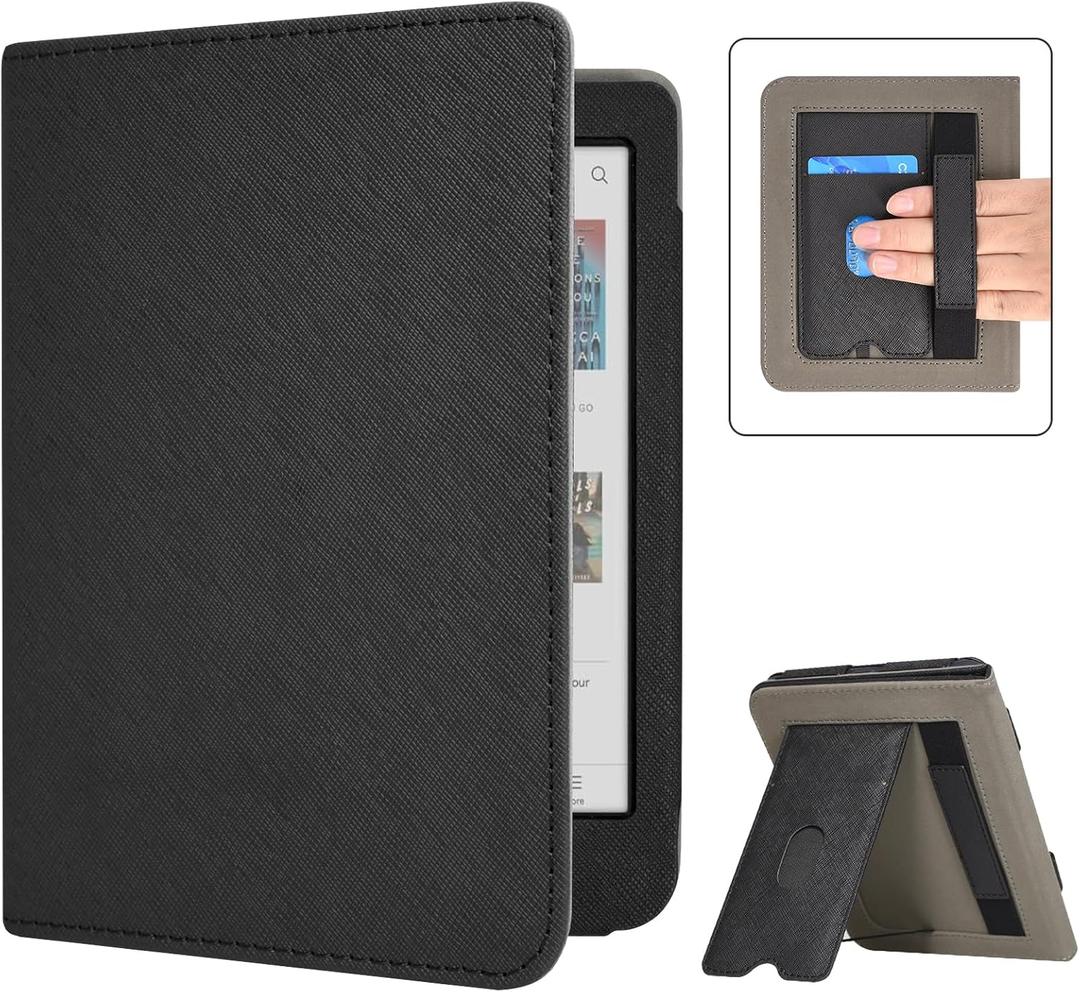 Caweet Case for Kobo Clara Colour/BW 6 Inch 2024 Release, Premium PU Leather Foldable Stand Protective Sleeve Cover with Card Slot and Hand Strap, Black Caweet Case for Kobo Clara Colour/BW 6 Inch 2024 Release, Premium PU Leather Foldable Stand Protective Sleeve Cover with Card Slot and Hand Strap, Black