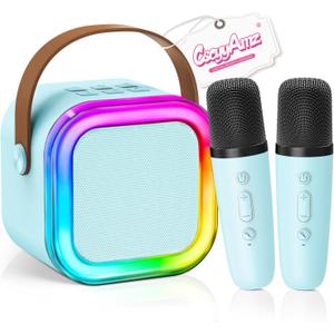 CscyyAmz Mini Karaoke Machine for Kids Girls Boys - Birthday Gifts for Ages 4 5 6 7 8+ Year Old - Portable Bluetooth Speaker with 2 Wireless Microphone - Kids' Instrument Accessories - Blue