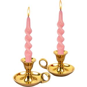 Rely+ Glossy Gold Metal Candle Holders with Handle for Taper Candlestick Set of 2 Modern Decor for Home Table Centerpiece for Wedding, Parties, Dinners, Decorations