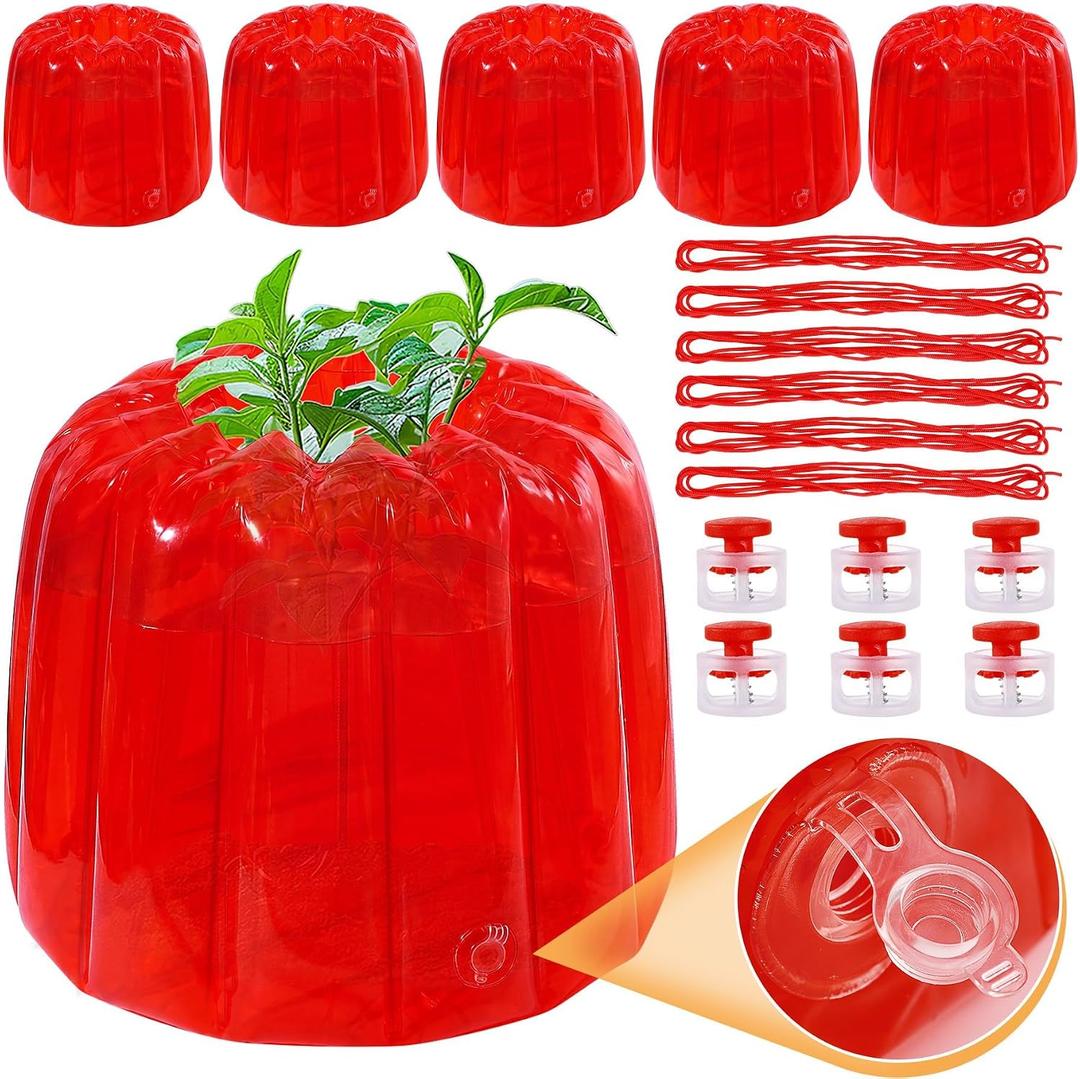 6 Pack Wall of Water Plant Covers for Tomato,Heavy Duty 7mil Durable Tomato Water Walls, Easy Fill Red Plant Covers Freeze Protection for Heat-Loving Vegetables Like Cucumbers and Peppers