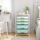 SYKIARIOL Utility Cart with 5 Drawers,Storage Cart with Wooden Tabletop and Lockable Wheels,Craft Storage Trolley Organizer,5-Tier Rolling Utility on Wheels,Light Green