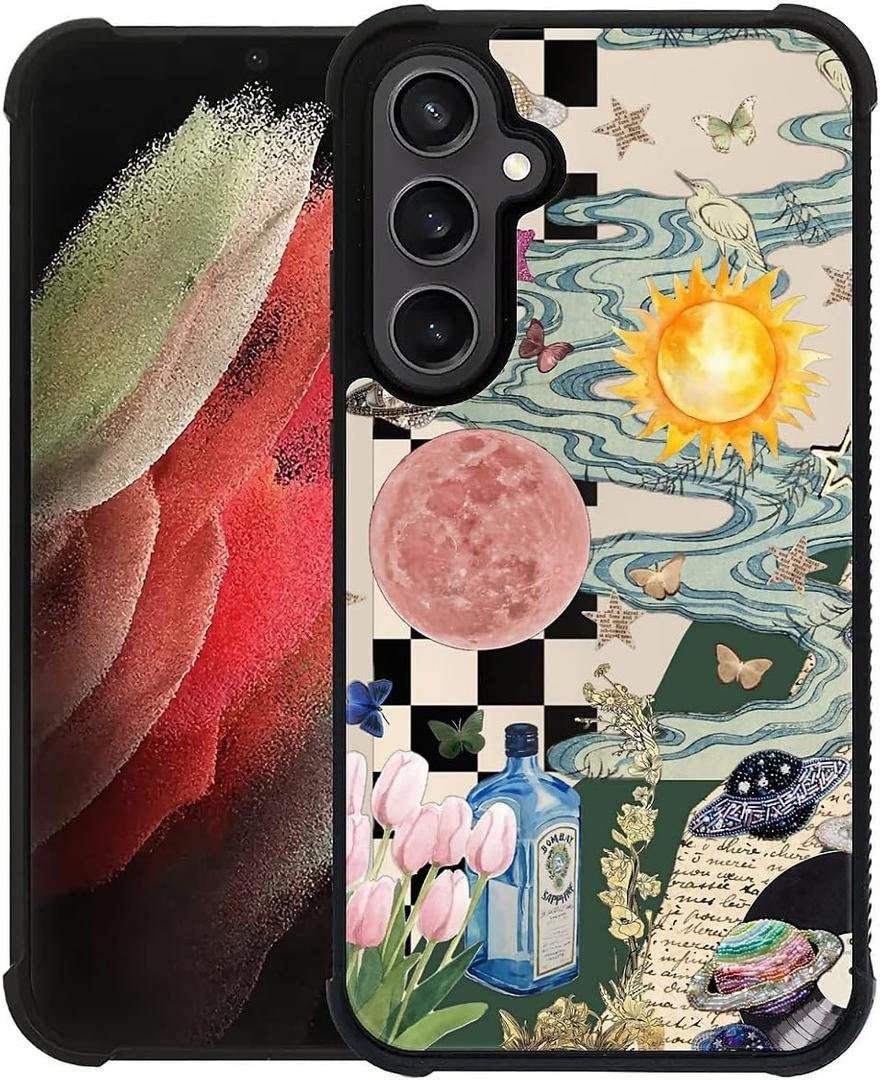 Case for Samsung Galaxy S23, Duty Shockproof Full Protection Hard Plastic Bumper Soft Silicone Protective Women Man Girls Case for Samsung Galaxy S23 -Aesthetic Collage Moon and Sun