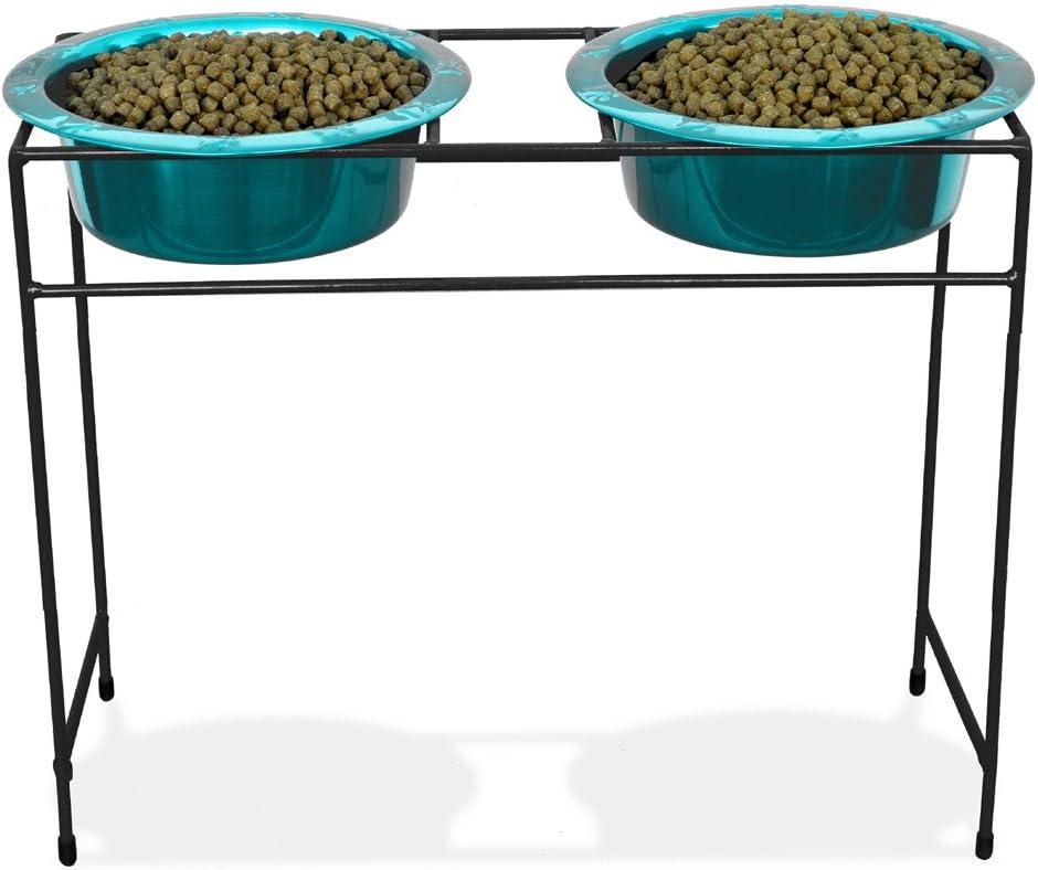 Platinum Pets Modern Double Diner Feeder with Stainless Steel Dog Bowls, X-Large, Caribbean Teal