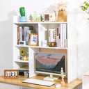 deli Desktop Shelf, Desk Hutch with 5 Shelves for Computer Desk, Desktop 3-Tier Display Rack, Multipurpose Wood Desktop Bookshelf Storage Organizer for Dorm Office Home