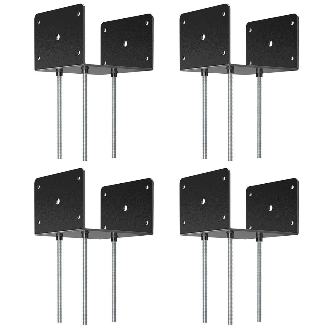 6x6 Concrete Post Base(4 PCS), Deck Post Base Holder Ground Spike for Concrete, Decking Post Brackets with 3 Anchor Rods, Post Base for Pavilion Deck Porch Handrail Railing