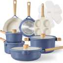 CAROTE 15 Pcs Pots and Pans Set Non Stick, Kitchen Cookware Sets Nonstick, Blue, Cookware sets, Frying Pan and Pot Set, Kitchen Induction, Large Capacity