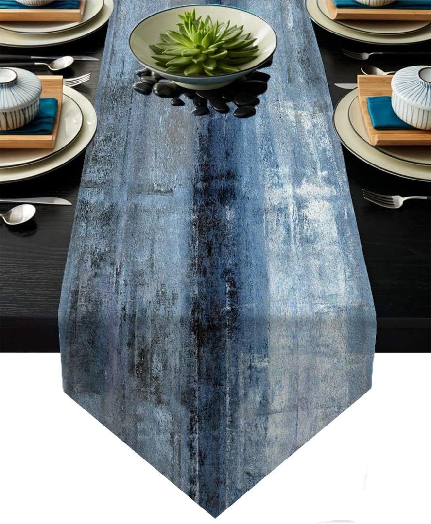 Blue and Grey Table Runner,Abstract Modern Art Burlap Table Runners for Table Dresser Runner Farmhouse Style for Dinner Party Holidays Home Decoration (Blue Grey, 13"x 71")