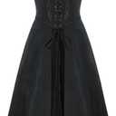 Scarlet Darkness Renaissance Dress Women Pirate Halloween Witchy Cosplay Overdress with Pockets (Small, Black)