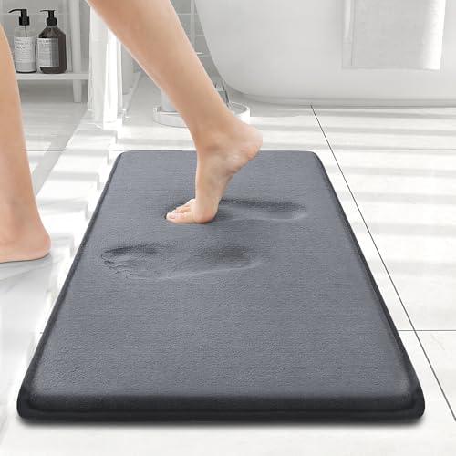 Smiry Memory Foam Bath Mat 34x21, Extra Soft and Absorbent Bathroom Mats, Non Slip Washable Carpet for Floor, Shower and Tub, Dark Grey