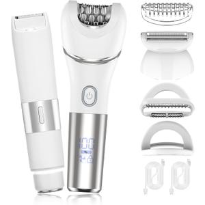 Epilators Hair Removal for Women-2 in 1 Eletctric Razors for Women,Dual Head Bikini Trimmer for Pubic Hair/Lady Facial Razor,Cordless Epilator Body Shaver for Smooth Wet/Dry Shaving,Led Light (White 968)