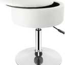 Vanity Stool with Storage, Makeup Room Seat Chair, Adjustable Height 17.9" to 24.4", PU Leather Round Vanity Chair with Removable Tray, Bathroom, Bedroom, Office, 360 Swivel Stool, White