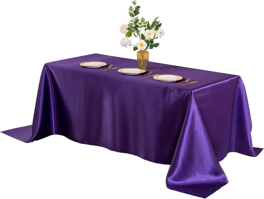 Horbaunal Purple Satin Tablecloth 60 x 102 Inches Rectangle Satin Table Cover Bright Silk Table Cloth Smooth Table Decoration for Wedding Party Banquet