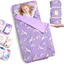 Primlect Thickened Toddler Nap Mat with Removable Pillow and Minky Blanket, Extra Large 55''x35'' Sleeping Bag, Washable, Roll up, Perfect for Daycare, Preschool, Kindergarten, Boys and Girls Purple