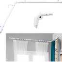 White Steel Corner Curtain Rod, 30-136 Inch, Adjustable, Wall Mounted, Glossy Smooth Finish