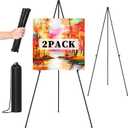 Easel Stand for Sign, 63" Portable Easels Stand for Display, Lightweight Adjustable Tripod Art Easel Stand for Wedding Sign, Black Metal Painting Easel with Portable Bags (2 Pack)
