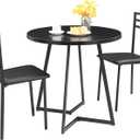 VECELO Small Round Dining Table Set for 2, Heavy-Duty Metal Frame & Upholstered Chair for Breakfast Nook, Kitchen, and Small Space, Black