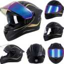 Full Face Motorcycle Helmets for Adult Men Women, DOT Approved Street Bike Racing Helmet Dual Visor Quick Release Buckle, Motorbike ADV Moped Helmet with Extra Clear Visor (Matte Black Gold, L)