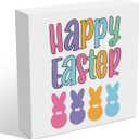 3 x Cute Bunny Easter Decorations Wooden Box Sign, Easter Decor Wooden Block Plaques Signs, Rabbit Spring Holiday Decor Living Room Kitchen Office Home Decorations Cubicle Shelf Table Desk Decor