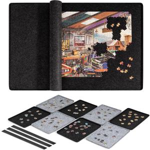 Lavievert Jigsaw Puzzle Board with 8 Sorting Trays & Cover, Lightweight & Portable Felt Mat Table for Adults, Large Puzzle Storage Saver Holder for Up to 1500 Pieces - Black (Black)