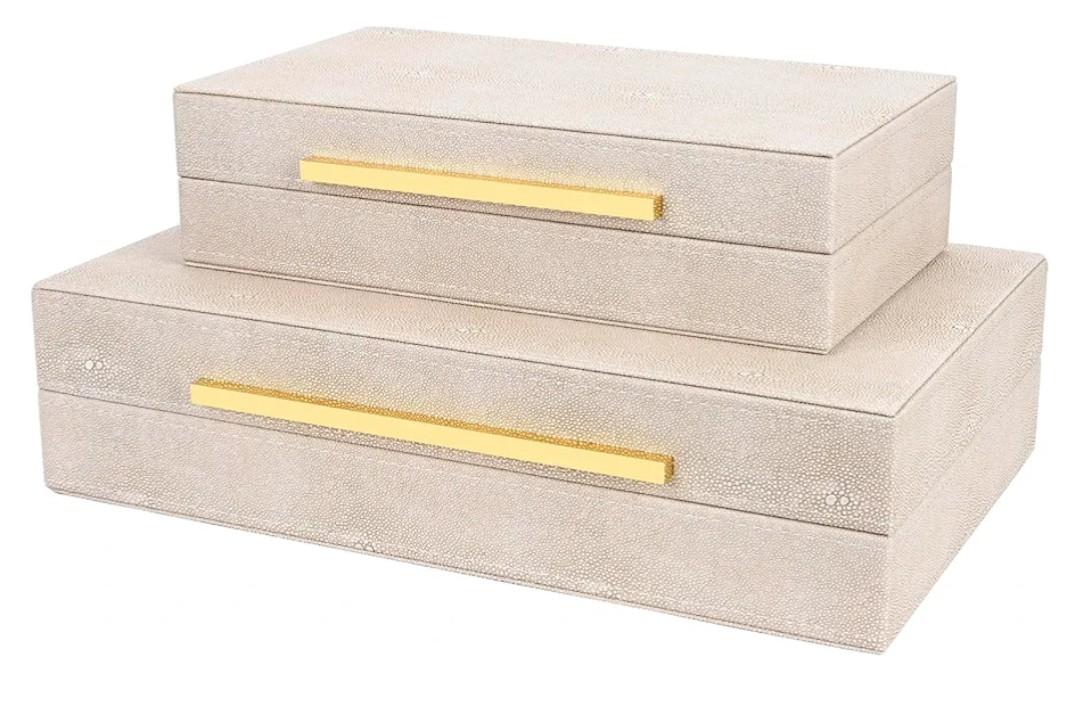 Ivory Shagreen box Set of 2 Faux Leather Decorative Boxes,Large Nesting Storage Decorative Boxes with Lids for Modern Home Decor Stacking Jewelry Box Organizer