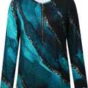 Womens Long Sleeve Tops Crew Neck Zipper Down Contrast Color Striped T Shirts Casual Work Fashion Tunics Blouses Tee (Blue, M)